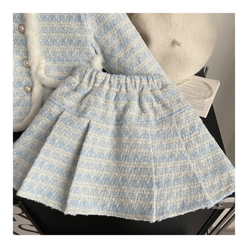 Kinderbekleidungssets Tweed-Duftanzug Fleece-Mantel + Plissierter Rock 2-teiliges Set Baby-Mädchenkleidung Kinderkleidung 2 bis 7 Jahre – Detail 12