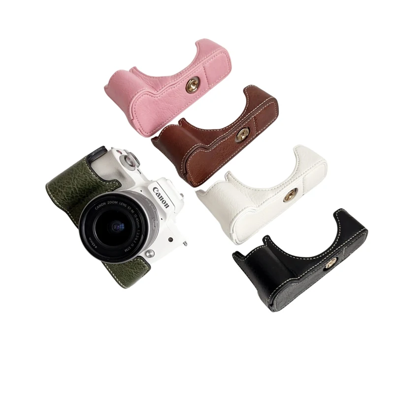 Buffalo Pattern PU Leather Case Camera Bag Half Body Base for Canon EOS M50 M50II M5 M50 Mark II Protective Opening Bottom Cover