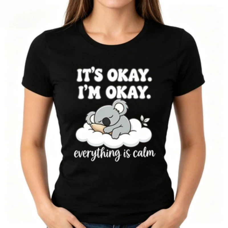 Women's Fashion T-shirt Koala Print Tops Casual Short-sleeve Shirt It's Fine I'm Fine Everything Is Fine Cartoon Womens Clothing