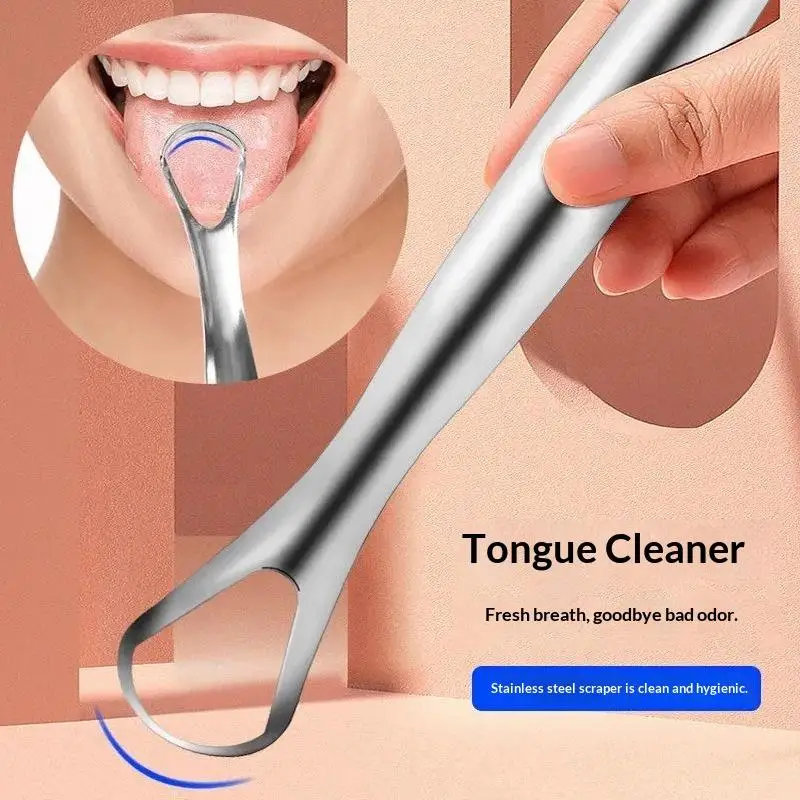 Stainless Steel Tongue Scraper Set Reusable Metal Tongue Cleaner for Oral Hygiene, Fresh Breath Tongue Scraper for Adults