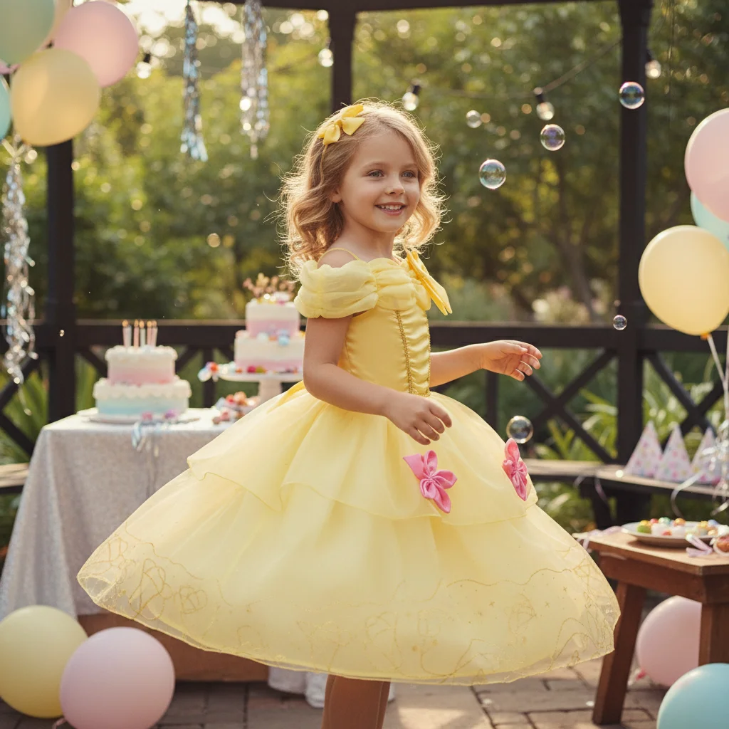 

Birthday Gift for Little Princess Charming Yellow Party Dress for Carnival Special Occasion Skin-friendly Tulle with Gold Print