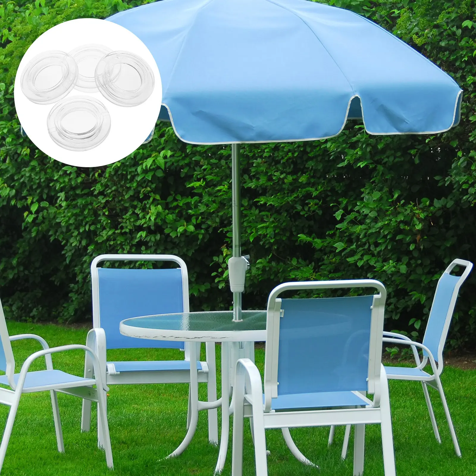 

4Sets Compact Lightweight Transparent Silicone Umbrella Hole Ring for Patio Table Yard Bar Coffee Shop Outdoor Table Umbrella