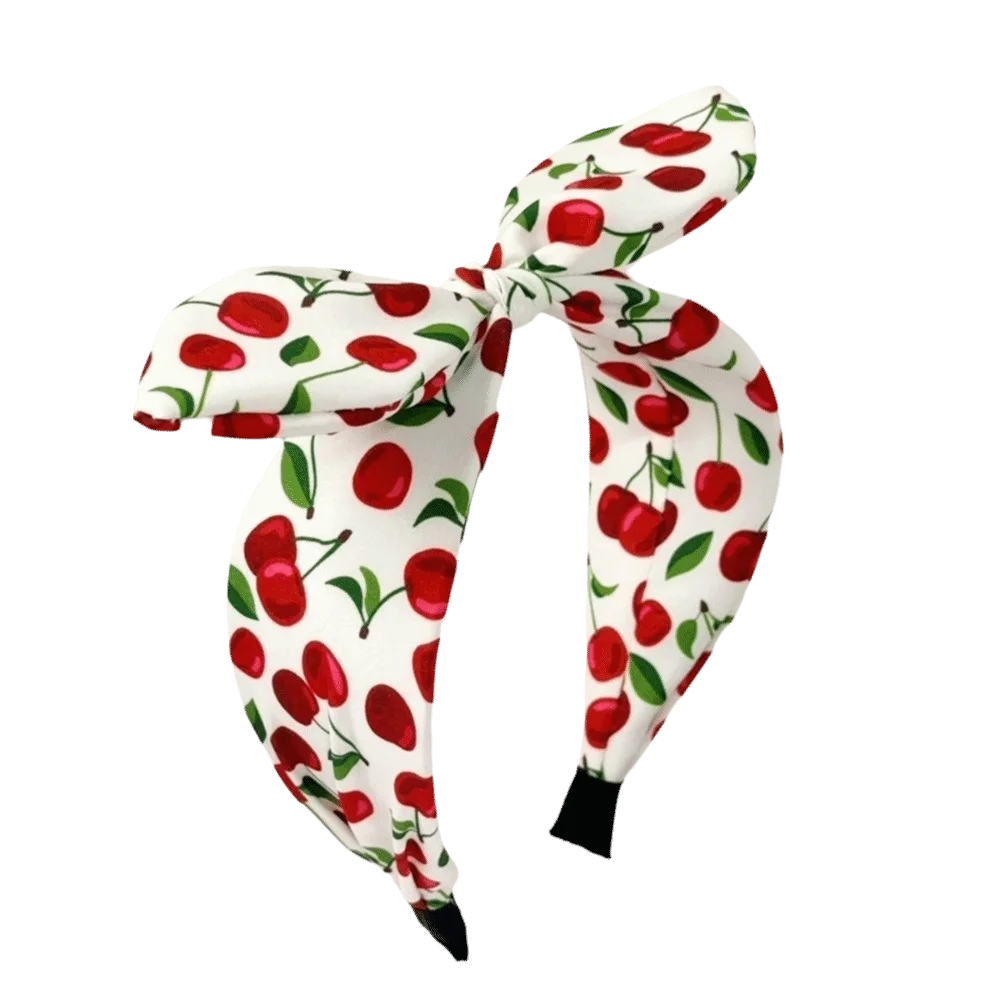 Multicolor Cherry Printed Headband Sweet Knotted Wide Edge Hair Hoop Fruit Pattern Polyester Rabbit Ear Hairband Parties