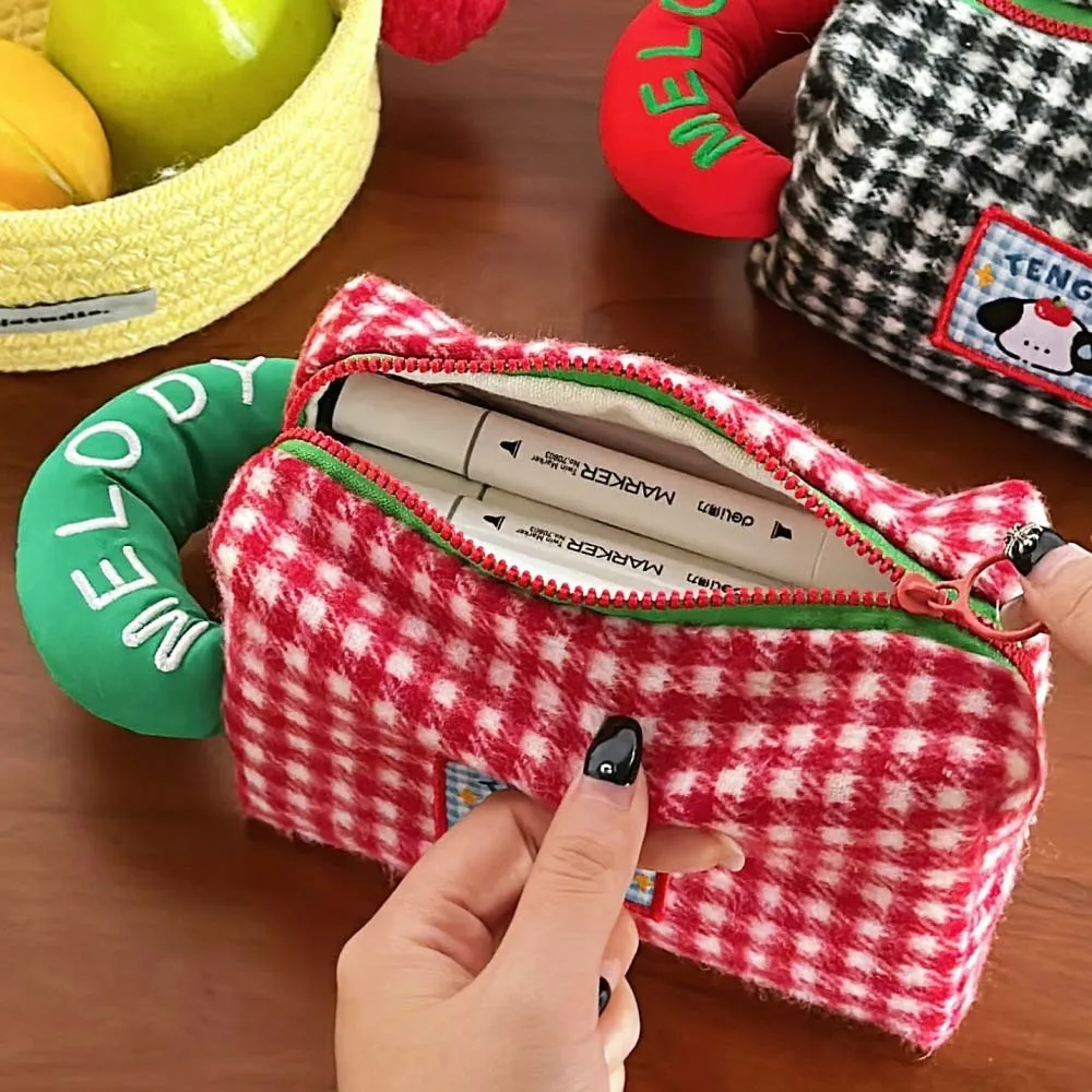 Desktop Storage Stationery Bag Black/Red Bath Storage Korean Style Pencil Case Large Capacity Ins Style Cosmetics Bag School