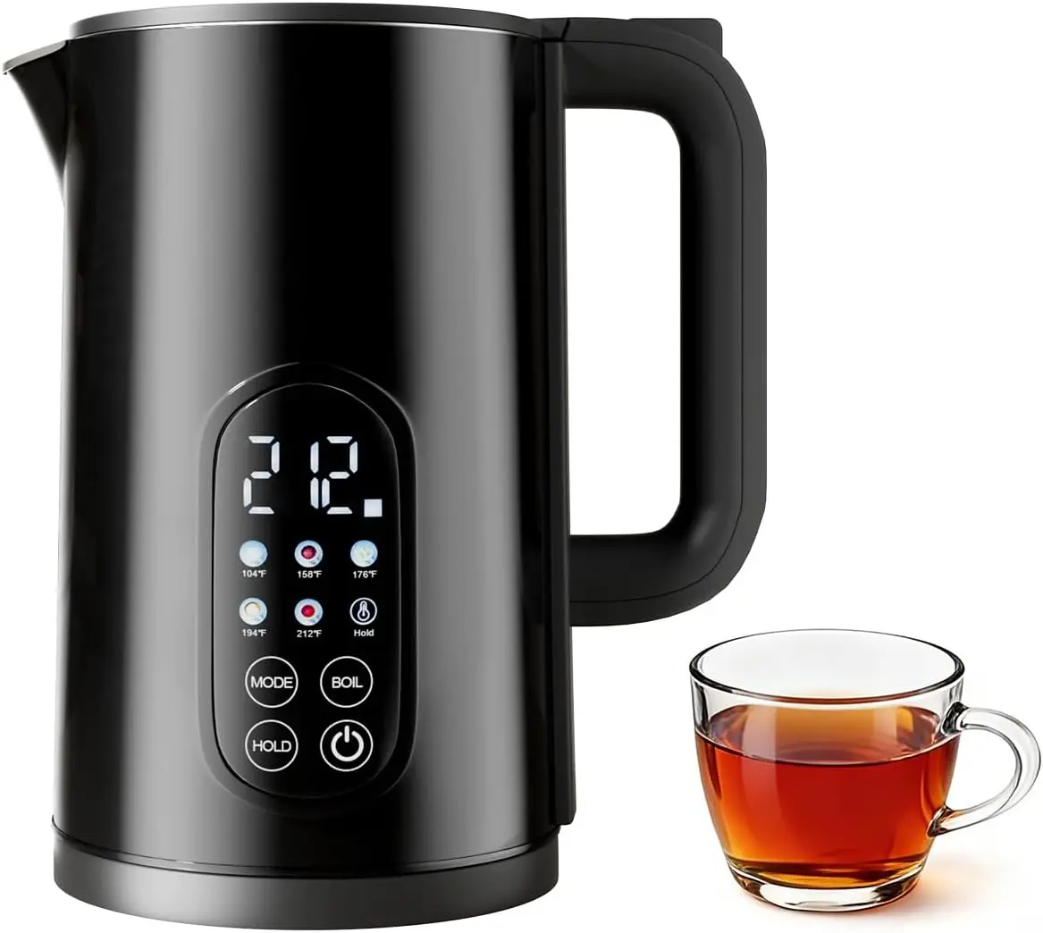 

1.7L Electric Kettle with 5 Temperature Presets, 2H Keep Warm, Fast Boil & Auto Shut-Off, Cordless, Black