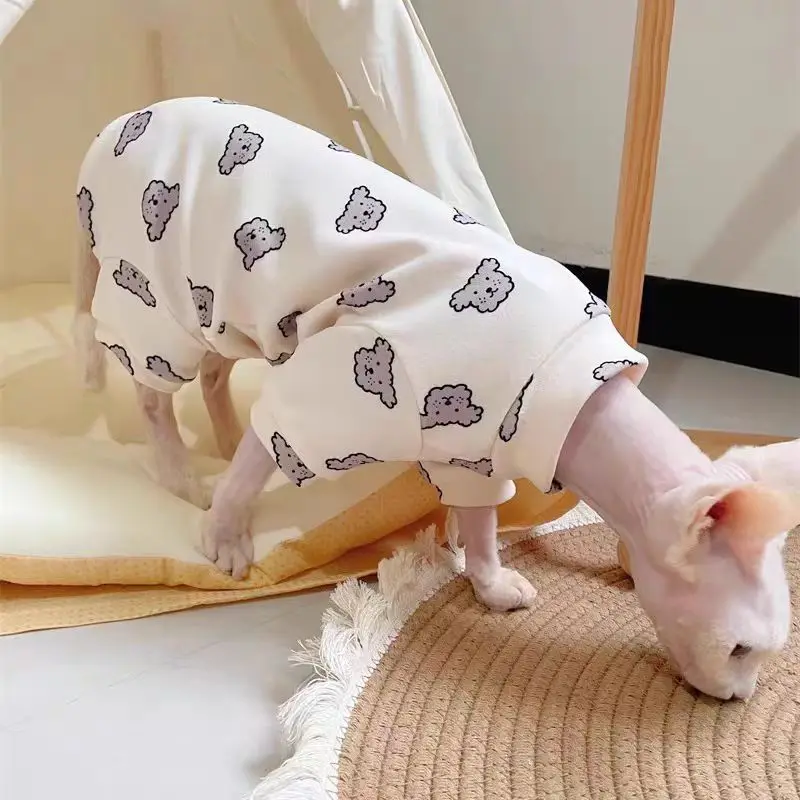 Cotton Sphinx Pet Cat Clothes Spring Autumn Winter Cartoon Hoodies For Sphynx Comfortable Kitten Jumpsuit Devon Rex Cute Shirt