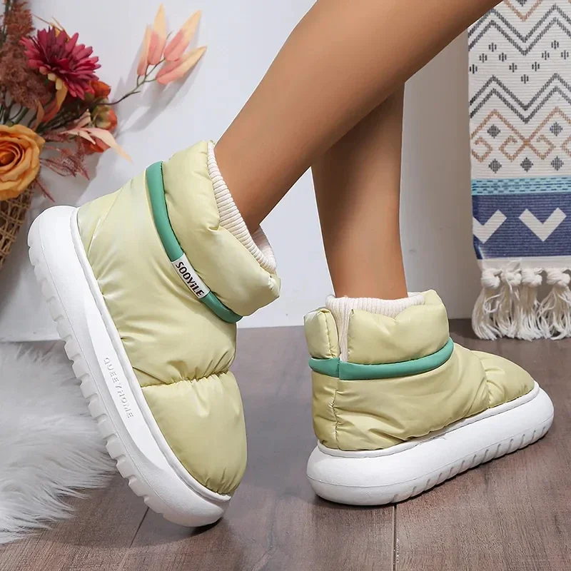 Women Winter Warm Cotton Shoes Plush Padded Slippers Thick Bottom Waterproof Down Snow Boots Woman Non-Slip Platform Ankle Boots