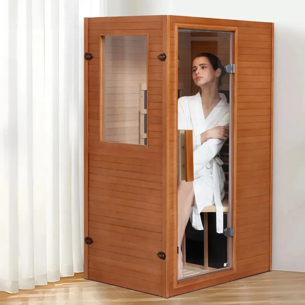 Infrarot-Sauna, Heimsauna, Ferninfrarot-Sauna für den Innenbereich für Zuhause, 1 Person Low EMF Canadian Hemlock Wooden Spa Room 950 W