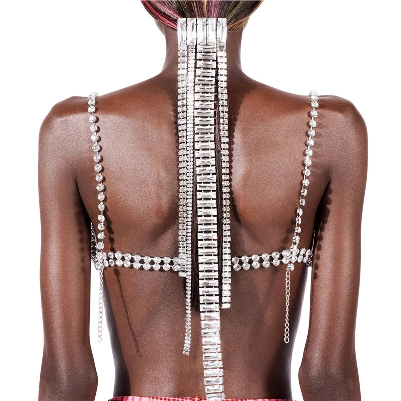 INS Novelly Crystal Long Tassel Ponytail Hair Comb Hair Chain Wedding Jewelry for Women Rhinestone Geometric Hairpins Head Chain