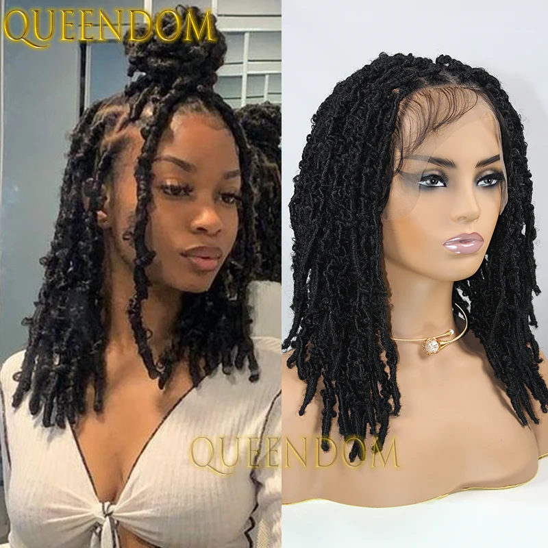 Full Lace Synthetic Braid Wig Knotless Crochet Box Braids Dreadlock Wig for Black Women 16 Inch Butterfly Locs Twist Braided Wig