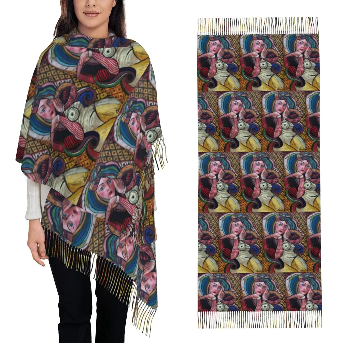 

Детский шарф с голубем Пабло Пикассо, шарф с кисточками, женские мягкие теплые шали и накидки, длинная осенне-зимняя шаль, накидка