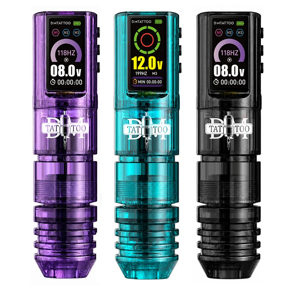 DM Wireless Tattoo Machine Professional Three Working Modes Transparent Plastic Tattoo Pen With 1600mAh Battery For Tattoo Art