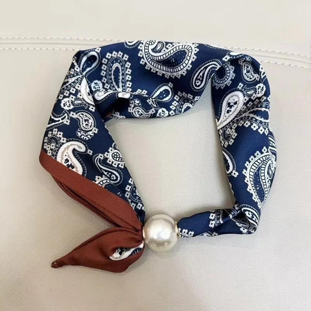 Luxury Chic Lazy Scarf Lightweight Convenient Magnetic Buckle Scarf Long Narrow Pearl Tail Silk Scarf Women