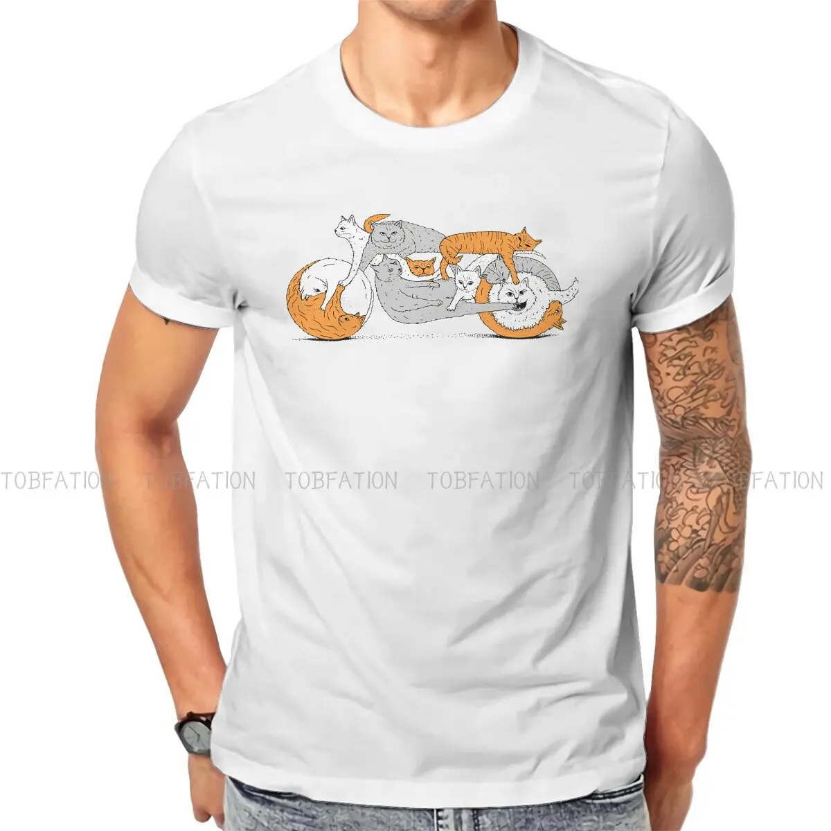 Funny Biker Cat Cafe Racer Kitten  O Neck TShirt Enduro Cross Motorcycle Racing Fabric Classic T Shirt Man's Clothes