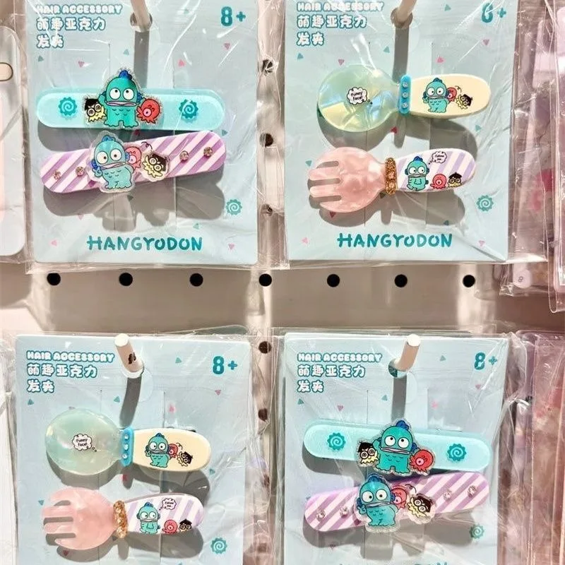 Pinza para el pelo Kawaii Sanrio Hangyodon, serie acrílica bonita, decoración para sombreros de niña, regalo de cumpleaños para Festival de Anime dulce, 2 uds.