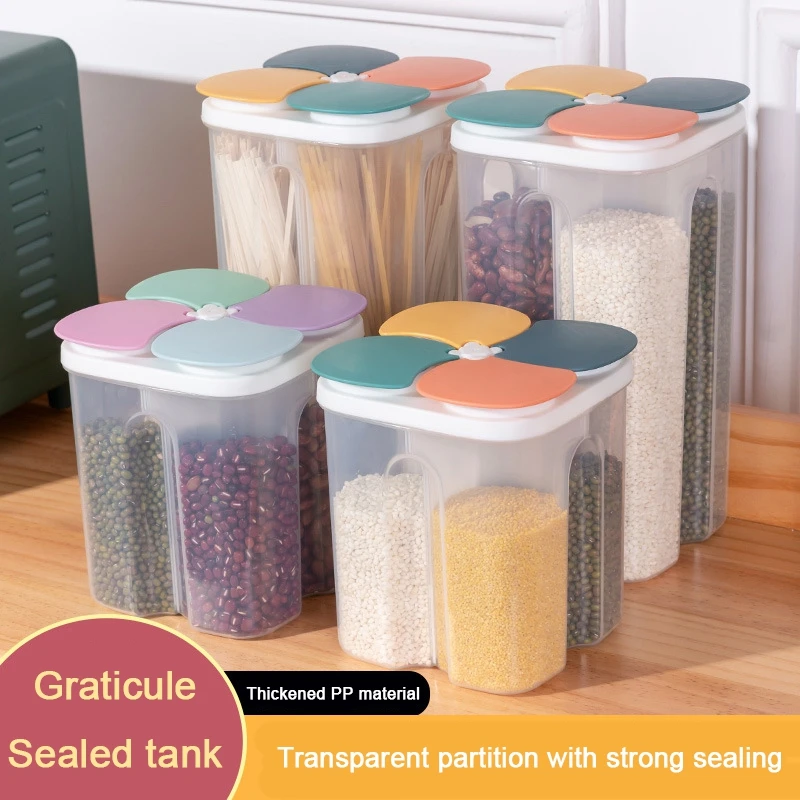 Compartmentalized Sealed Tank Fresh-Keep Box Kitchen Plastic Storage Box Miscellaneous Grain Tank Transparent Storage Tank 2.3L