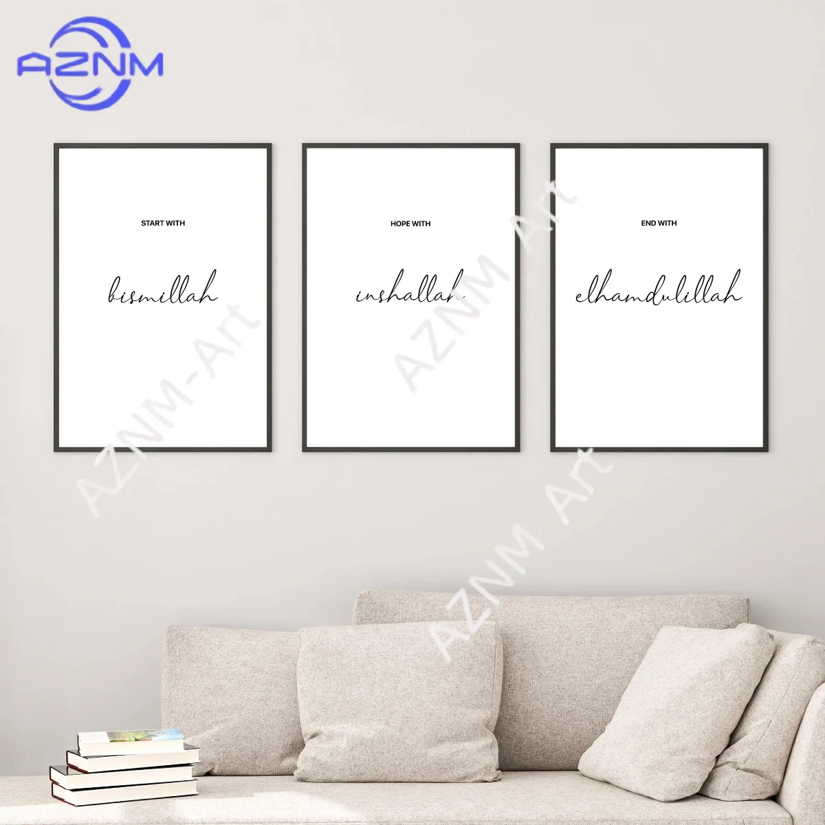 1/3Pcs Poster set of 3  / Start with Bismillah | Hope with Inshallah | End with Alhamdulillah