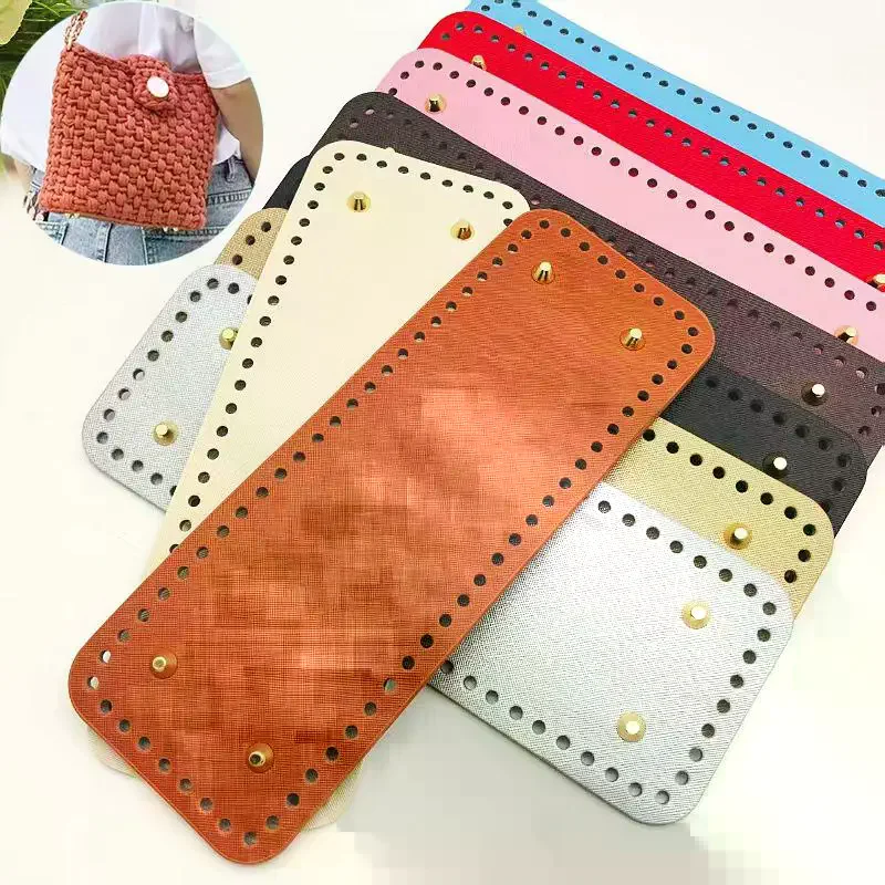 Handmade Rectangular 28 X10cm Bottom For Knitted Bag PU Leather Pad Handcraft Bag Base With Holes DIY Crochet Bag Bottom