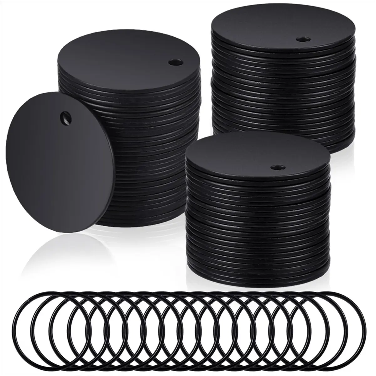 A24I Round Stamping Blanks Stainless Steel Blank Tags with Hole Blank Dog Tag for Engraving with Key Rings for Jewelry Making