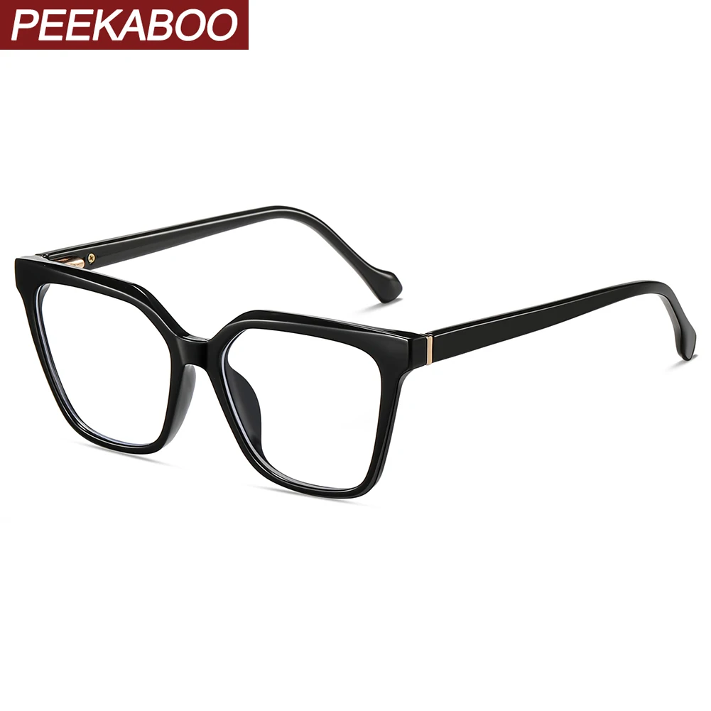 

Peekaboo square glasses frame fashion women TR90 clear lens blue light blocking glasses cat eye female decoration black leopard