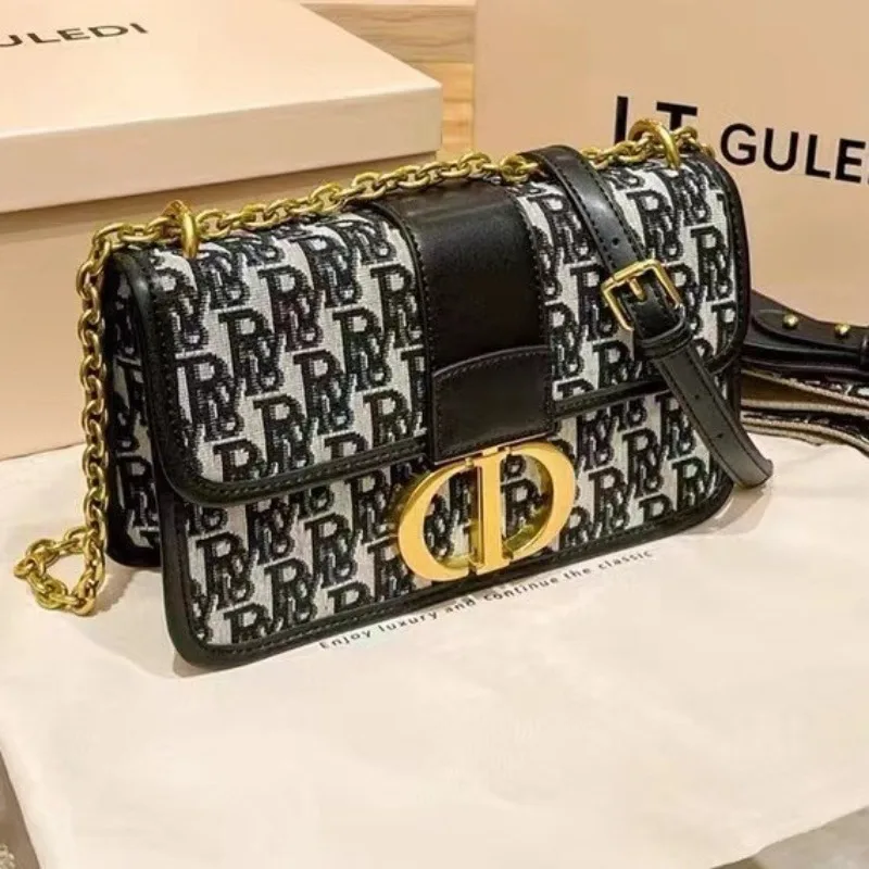 

Genuine leather Montaigne women's bag 2025 new high-end presbyopia embroidered shoulder messenger chain small square bag