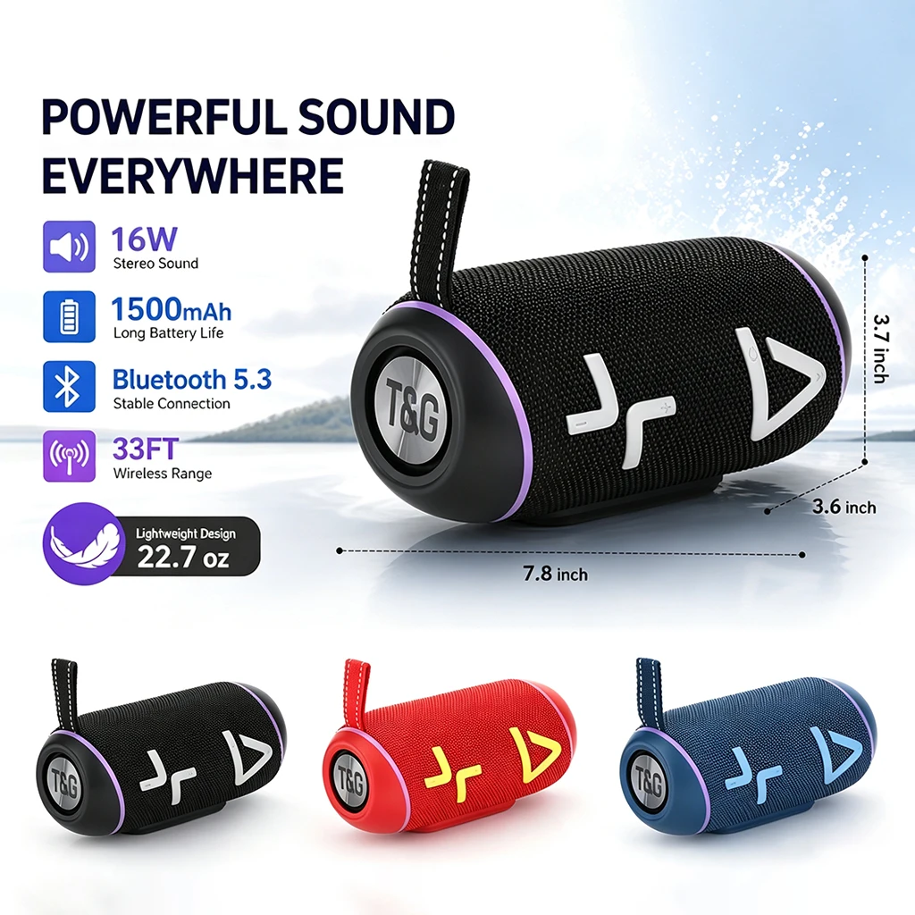 TG695 Wireless Speaker Outdoor High Power Portable Speaker, Wireless Compatible Music Player with Color LED Breathing Light, Support USB/TF/FM/TWS Stereo Support, Can Connect to Mobile Phone/Tablet/TV, Holiday Gift