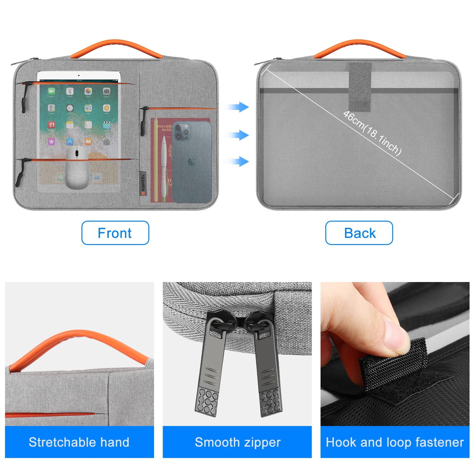 HAWEEL-funda protectora para ordenador portátil, maletín con cremallera para MacBook de 13, 14 y 15 pulgadas