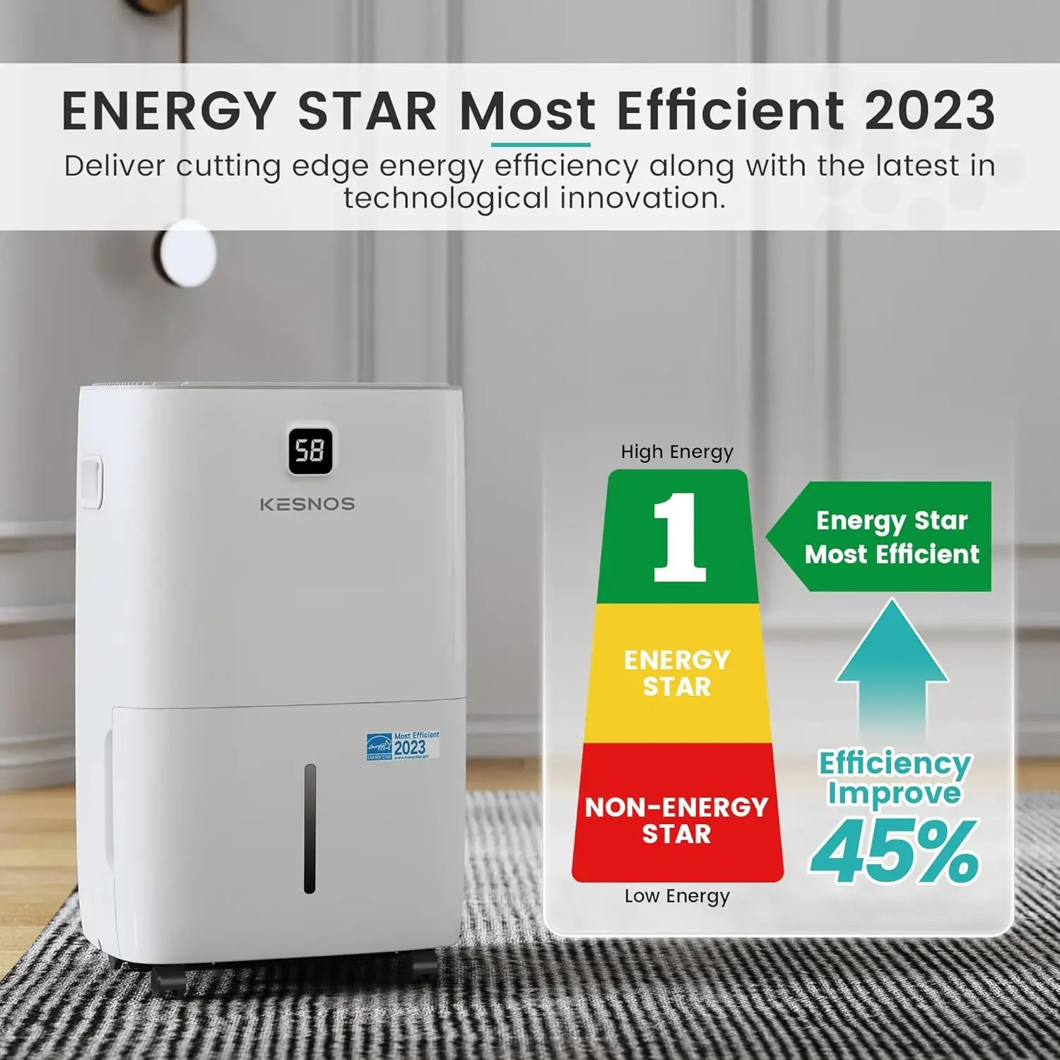 80 Pints Energy Star Dehumidifier for Home & Basement with Drain Hose, Front LED Display and 1.06 Gal Water Tank, Ideal for Spac