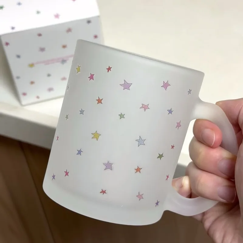 Star Pattern Glass Mug with Handle Milk Breakfast Cup Couple Coffee Mug for Home Kitchen Use Gift Household Goods