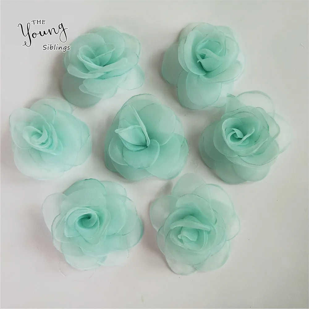 Hot sale artificial flower 7.6cm Organza rose flower head wedding party home decoration DIY wreath scrapbook craft fake flower