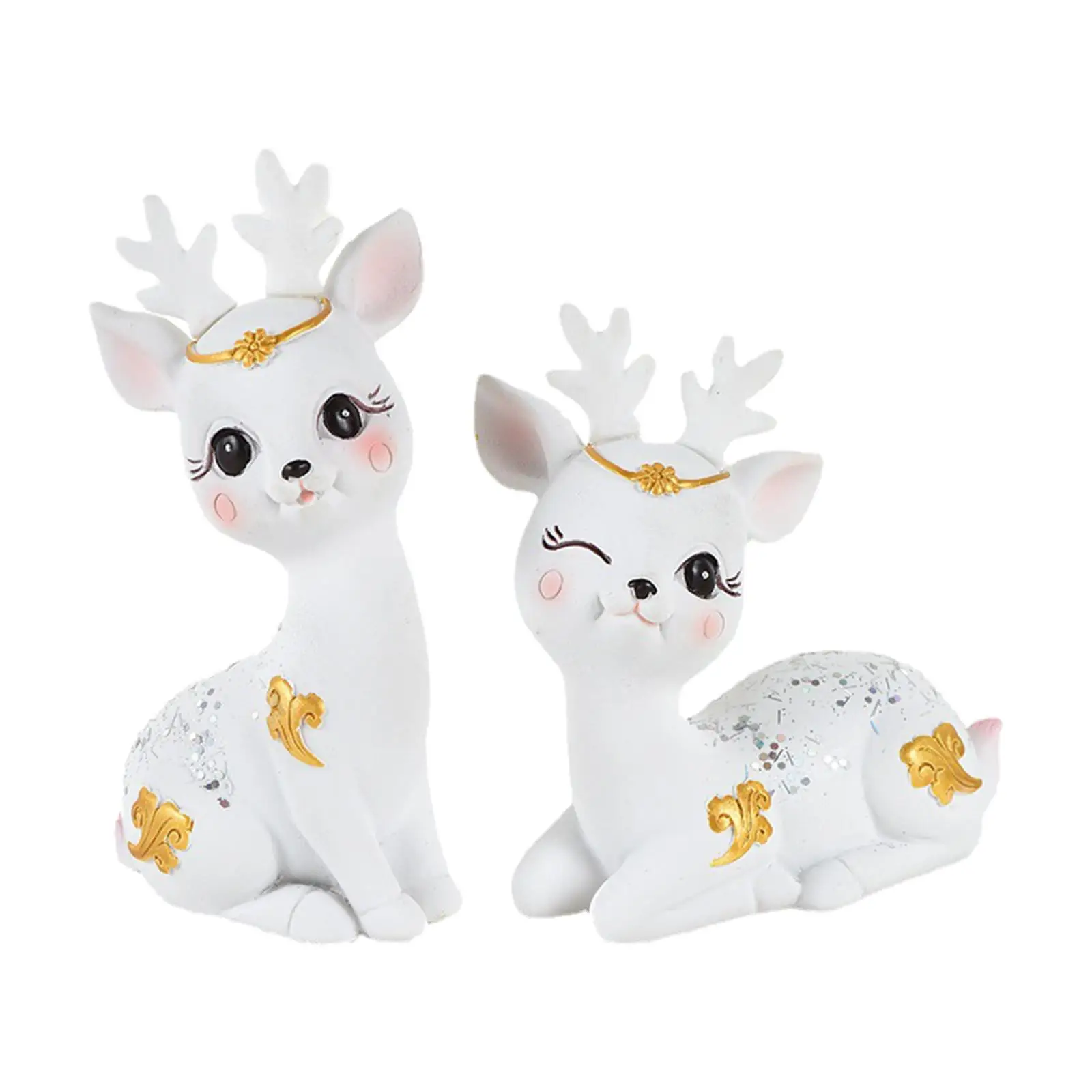 Sitting Standing Deer Statues Decor Resin Figurines Ornament Sculpture for Home Office Bedroom Shelf Bookshelf Tabletop Nordic