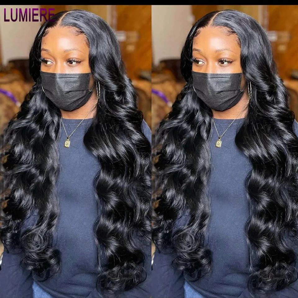 Lumiere Body Wave Human Hair 13X4 Hd Transparant Lace Frontale Lijmloze Pruik Zwart Gekleurd Braziliaans Klaar Om Remy Hair Pruiken Te Dragen