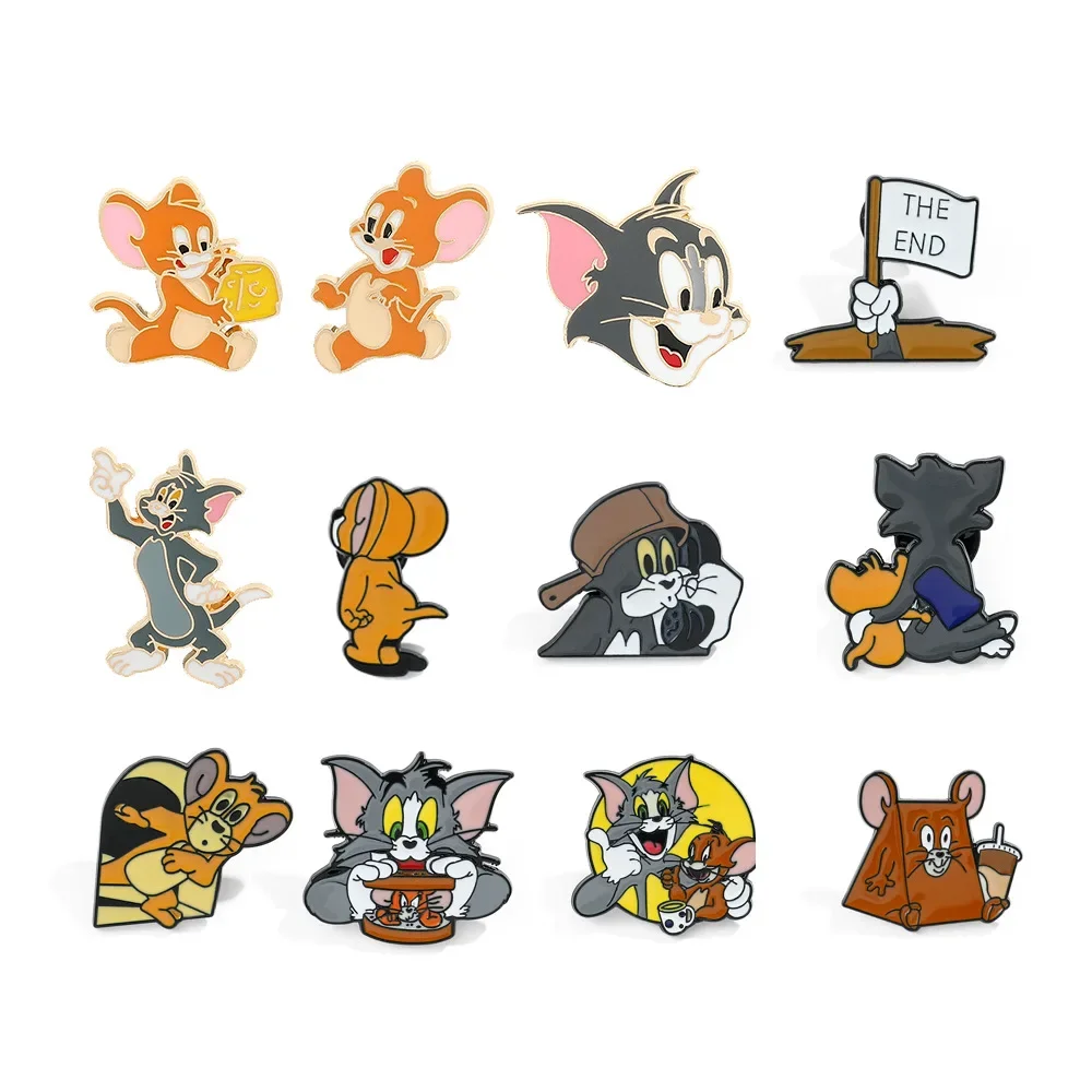 Anime Figure Tom and Jerry Creative Metal Badge Cute and Versatile Brooch Accessories Gifts for Child Friends Creative Fashion