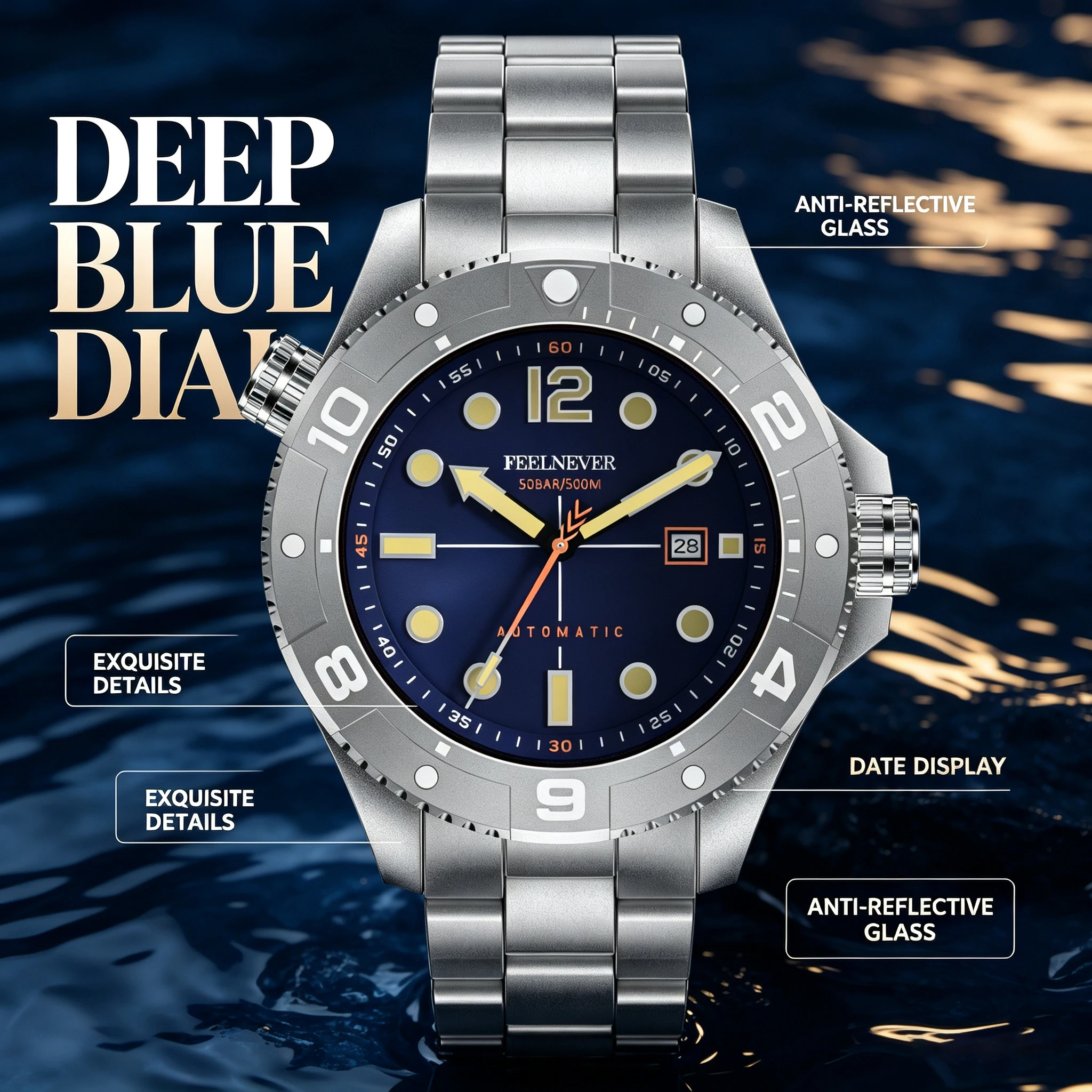FeelNever Top Brand Luxury Mechanical Watch Profession Casual Sport Stainless Steel Automatic Men's Watches Fashion Wristwatches