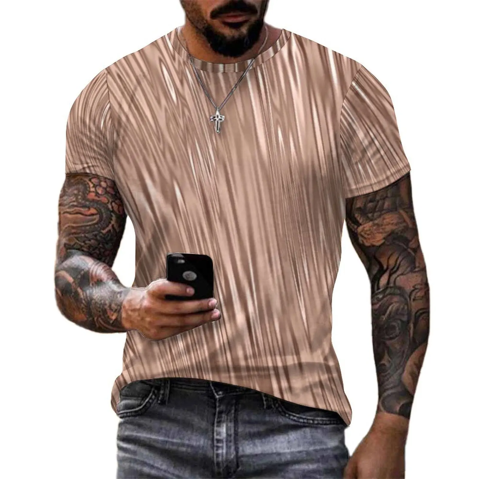 Rose Gold Metallic T Shirt Faux Metal Streak Novelty T-Shirts Man Aesthetic Tee Shirt Original Short-Sleeve Tees Plus Size