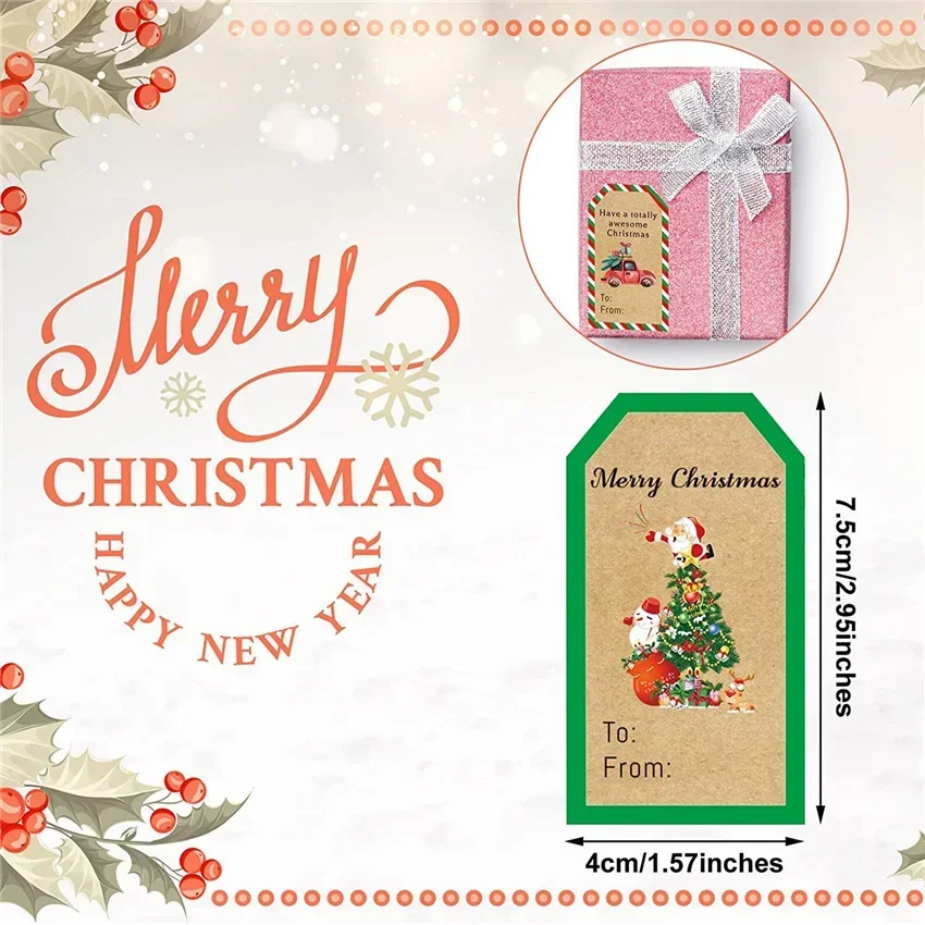 50-300Pcs Merry Christmas Gift Tags Kraft Paper Stickers Gift Box Wrapping Decor Seal labels Gift Card Christmas Favors Supplies