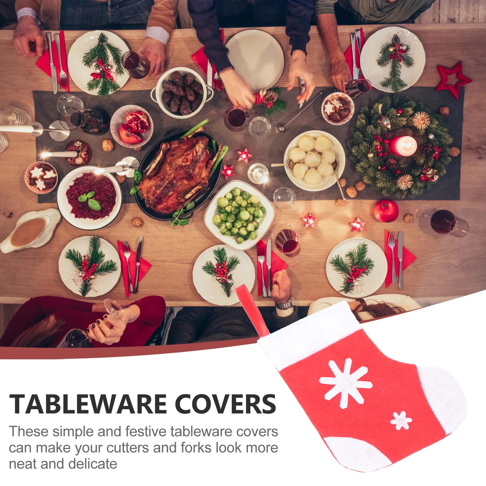 

6pcs Christmas Bags Non-Woven Tableware Holders Xmas Xmas Table Decoration Sock Forks Sleeve Party Banquet Decor
