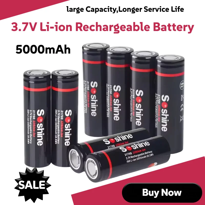 

5000mAh 3.7V 21700 Rechargeable Li-ion Battery 3C High Power for Flashlights/Tools/E-Bikes/RC Toys/Appliances Lithium Battery