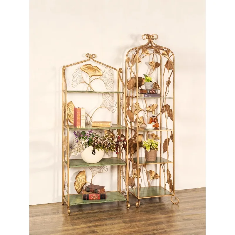 Retro Shelf American Solid Wood Birdcage Floor to Floor Display Living Room Bookshelf Multi-layer Display Balc