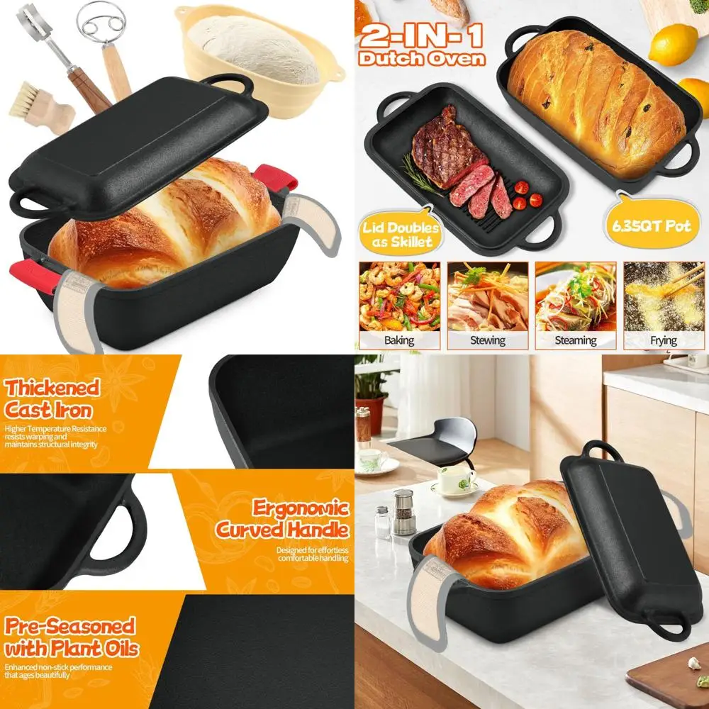 

Овальная чугунная голландская духовка для выпечки хлеба, многофункциональная сковорода с крышкой, в комплект входят принадлежности для выпечки, идеально подходит для домашнего хлеба