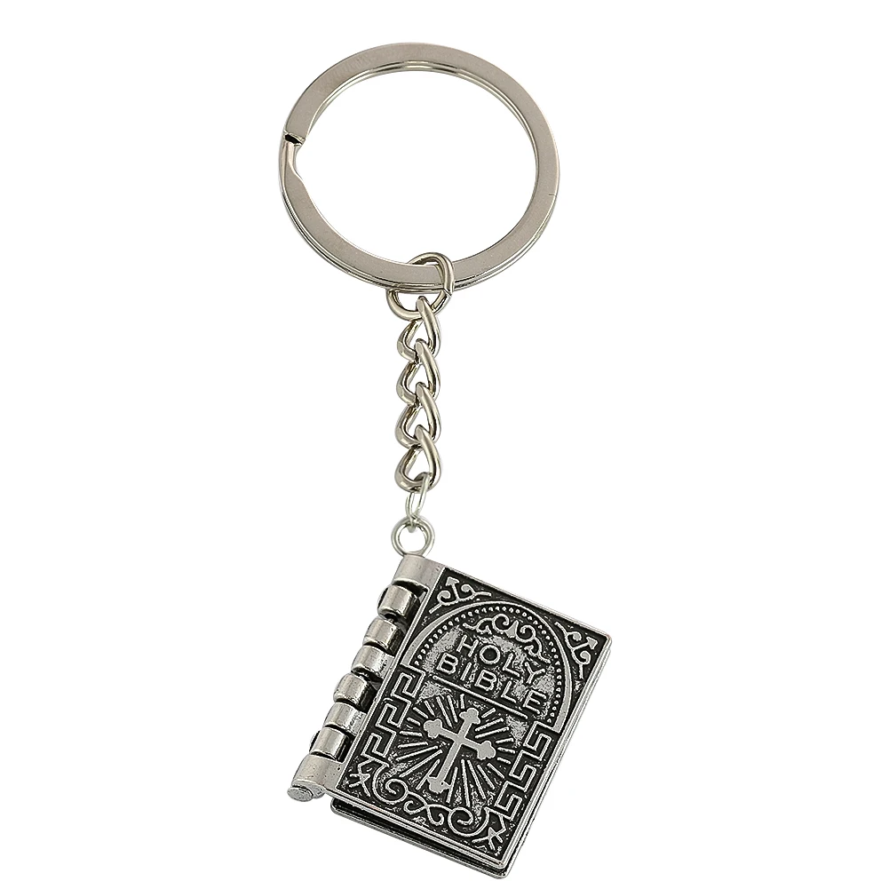 Mini Scripture Pageable Flip Book Crucifix Zinc Alloy Pendant Key Chain Christian Holy Bible Religion Christening Crafts Jewelry