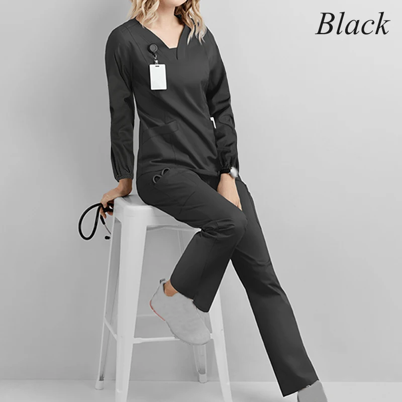 Traje uniforme de trabajo para mujer, ropa de trabajo para salón de belleza, camisa de manga larga para enfermería, uniforme de enfermera ajustado