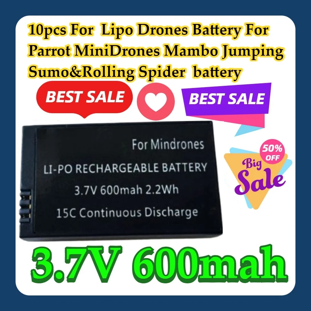 

10 шт. для 3,7 В 600 мАч Lipo Drones аккумулятор для Parrot MiniDrones Mambo прыгающий сумо и Rolling Spider аккумулятор 3,7 В