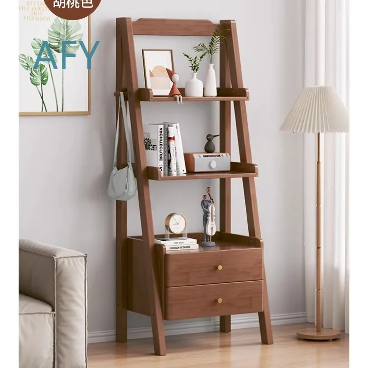 Wooden Magazine Bookshelf for Ladder Style Multi Tier Display Stand Small Stepped Shelf for Living Room Bedroom Balcony Floor