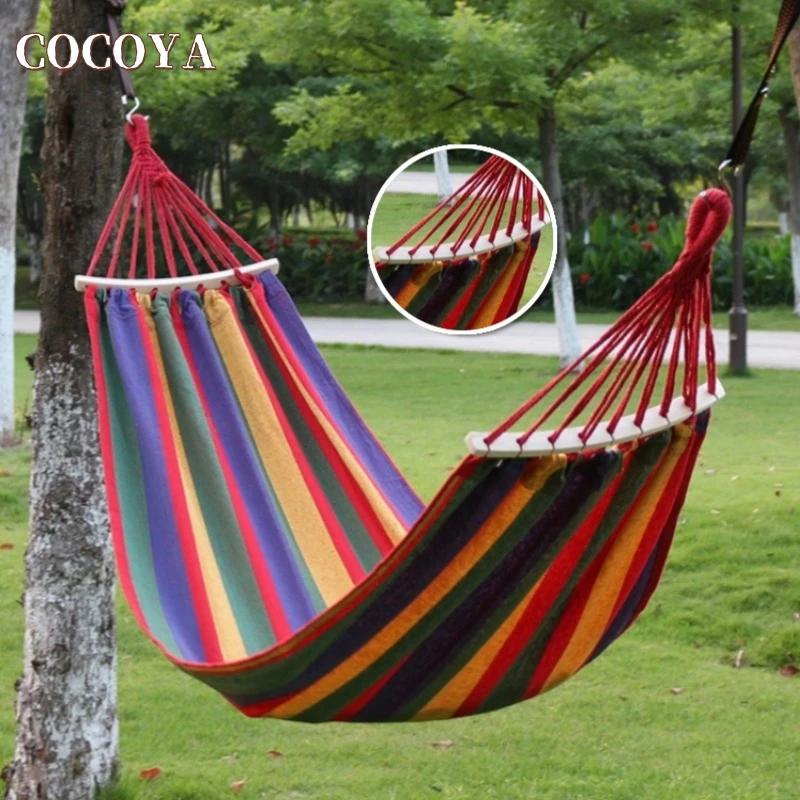 

Portable Stripe Canvas Hammock Outdoor Furniture Anti-Rollover Hanging Single Hammocks Garden Hammock Chair Swing with Bent Bar