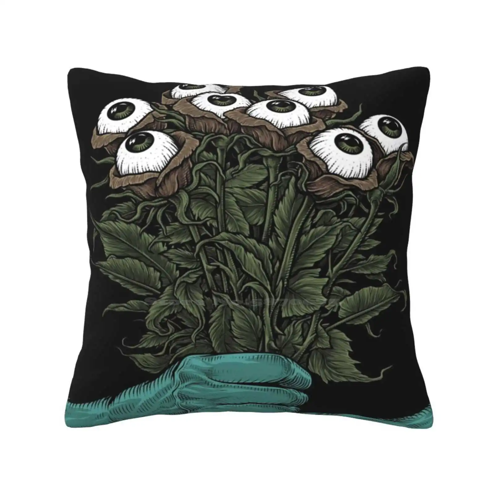 Bouquet Home Sofa Car Waist Throw Pillowcase Greeting Miss You Bouquet Florist For You Baby Roses Valentine Horror Surreal Eyes