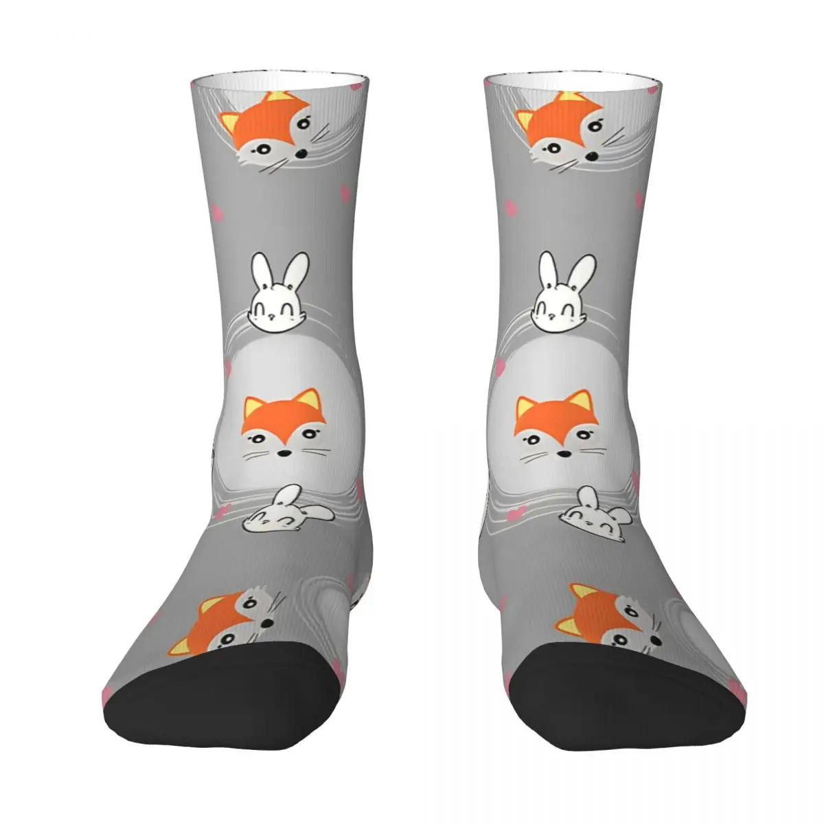 Autumn Winter Harajuku Men's Women's Fox And Bunny Wild Animal Heads With Hearts Socks Adorable Funny Non-slip Yoga Socks