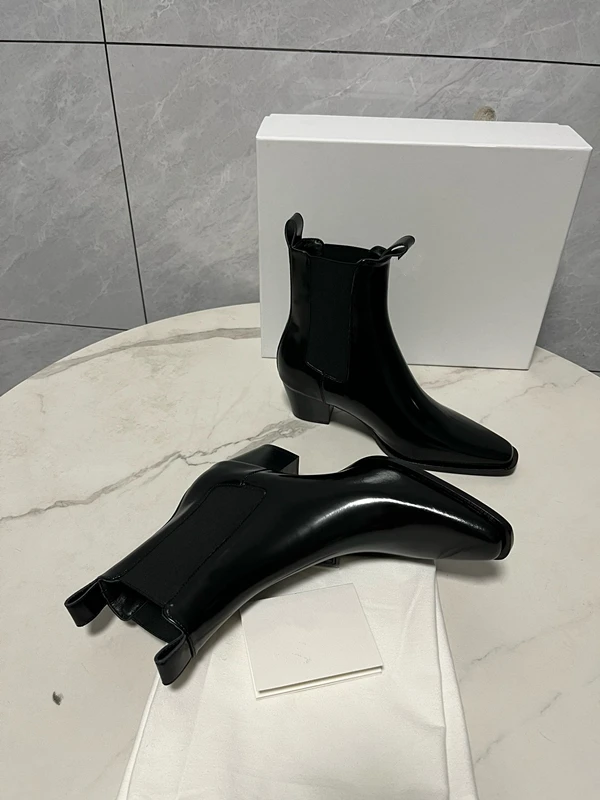 Dave&Di Minimalist Cowhide Chelsea Boots Women Fashion Ladies Elegant Ankle Boot 5.5cm High Heel Shoes Women