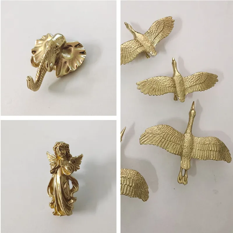 Gold Furniture Handle Door Knobs Solid Brass Elephant Geese Shape Single Hole Handles for Cabinet Kitchen Cupboard Drawer Pulls