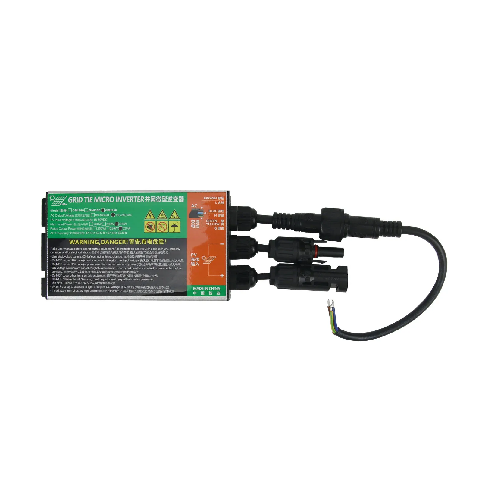 GMI-350 350W Solar Micro Inverter MPPT Grid Tie Inverter Pure Sine Wave Inverter DC 18V-50V to AC 120V/230V